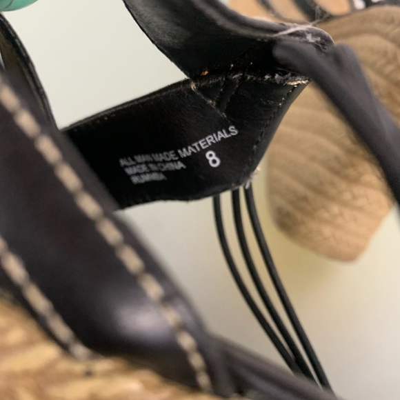 LEI Vintage Y2K Strappy Wedge Sandals Black Faux Leather - Picture 5 of 7